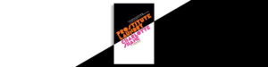 The book 'Prostitute Laundry' on a background which mirrors its cover's diagonal split between black and white.